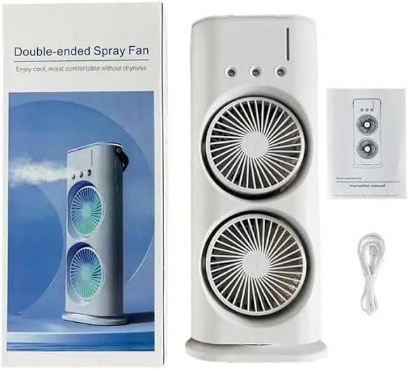 Double-Ended Spray Water Mist Fan – Dual Fan Cooling with 90° Rotation