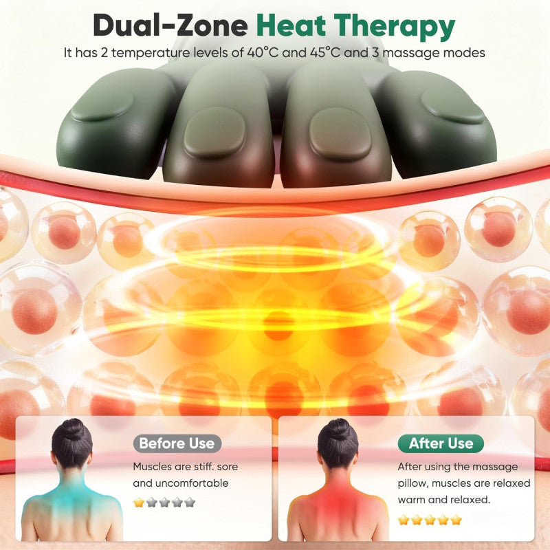 Neck and Back Massager with Heat for Pain Relief, Wireless Portable Shoulder & Back Kneading Massage Pillow
