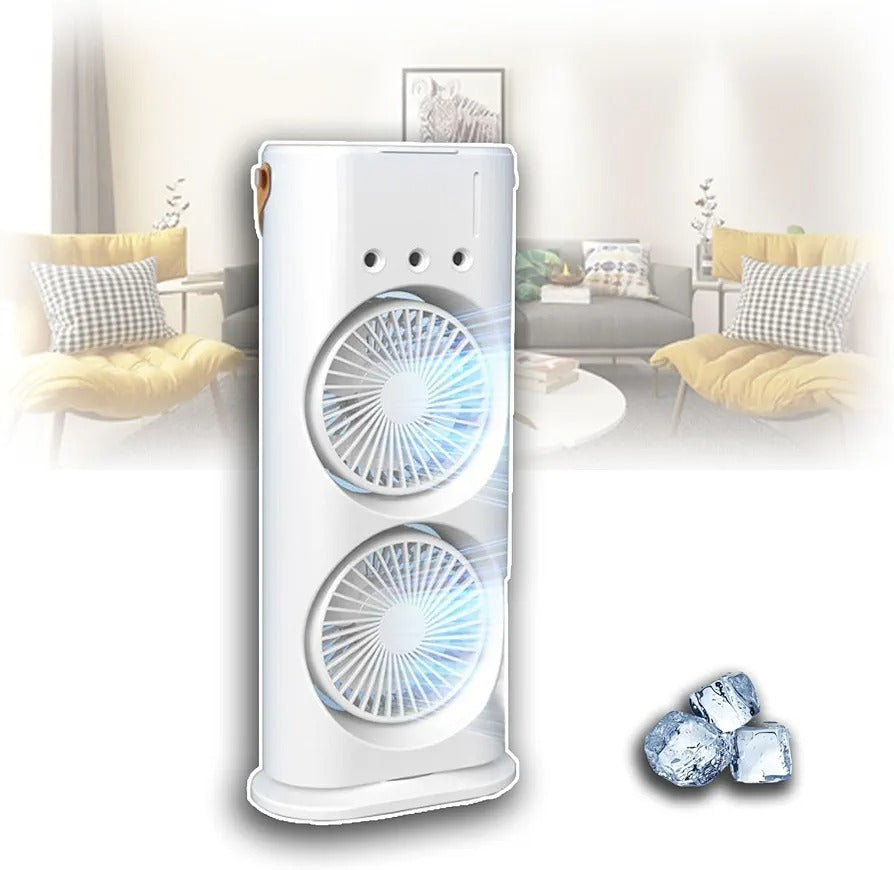 Double-Ended Spray Water Mist Fan – Dual Fan Cooling with 90° Rotation