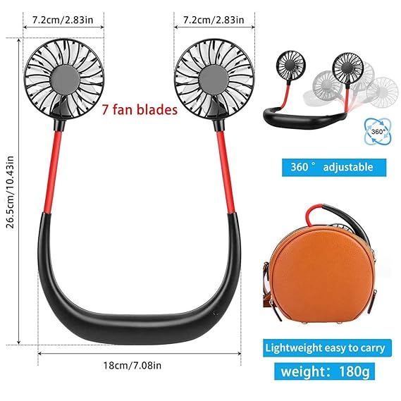 Portable USB Rechargeable Neck Fan – 360° Adjustable Hands-Free Cooling