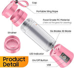 Mini Portable Juicer Blender – USB Rechargeable 6-Blade Smoothie & Protein Shake Maker for Travel & Gym