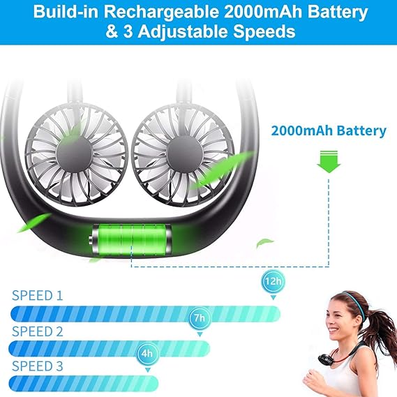Portable USB Rechargeable Neck Fan – 360° Adjustable Hands-Free Cooling