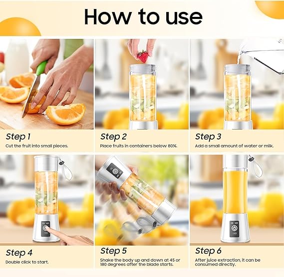 Mini Portable Juicer Blender – USB Rechargeable 6-Blade Smoothie & Protein Shake Maker for Travel & Gym