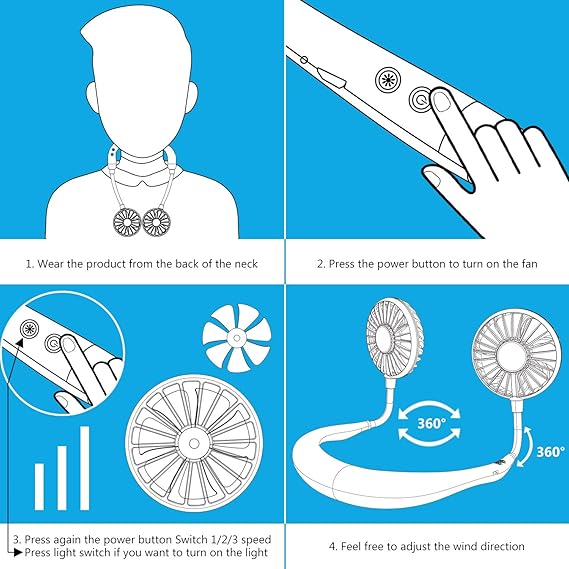 Portable USB Rechargeable Neck Fan – 360° Adjustable Hands-Free Cooling